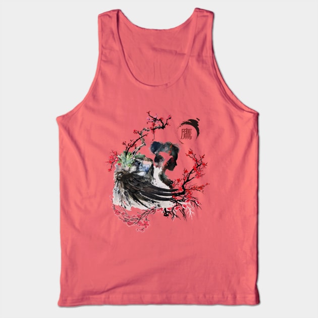 Taka Hime the Hawk Princess Kanji cherry blossom Tank Top by Mr Bushido